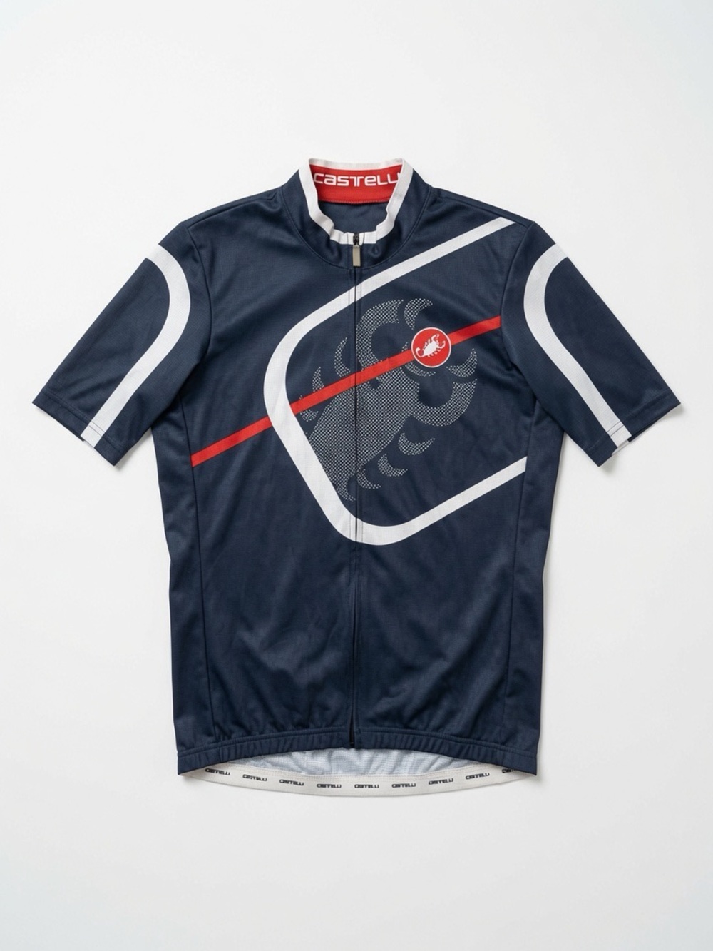 Castelli Men's Navy Short-Sleeve Cycling Jersey with White & Red Accents